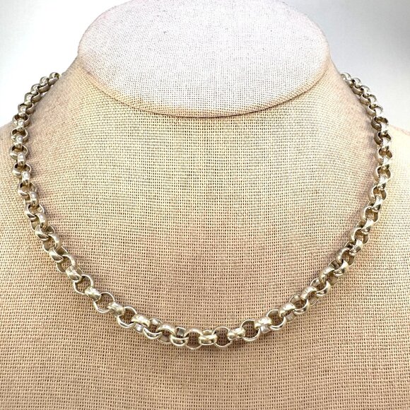 VTG Solid Sterling Silver 925 Heavy Round Link Chain Necklace Size 18